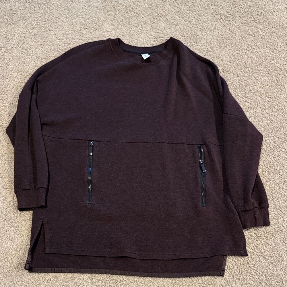 Varley Dark Brown Sweater with Zipper Accents